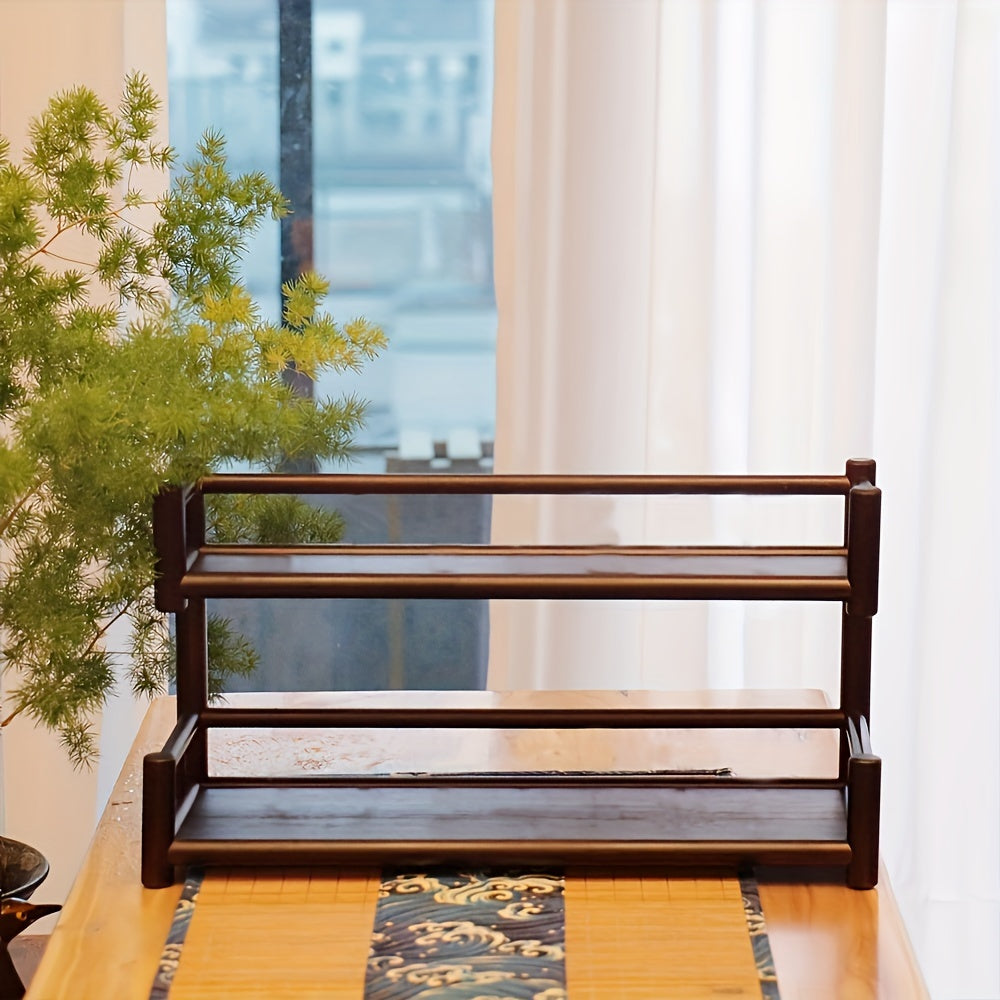 Double Shelf Solid Wood Storage Rack Tea Set Rack Succulent Rack