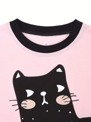 Kid's 2pcs Pajamas Cartoon Cat Print Set