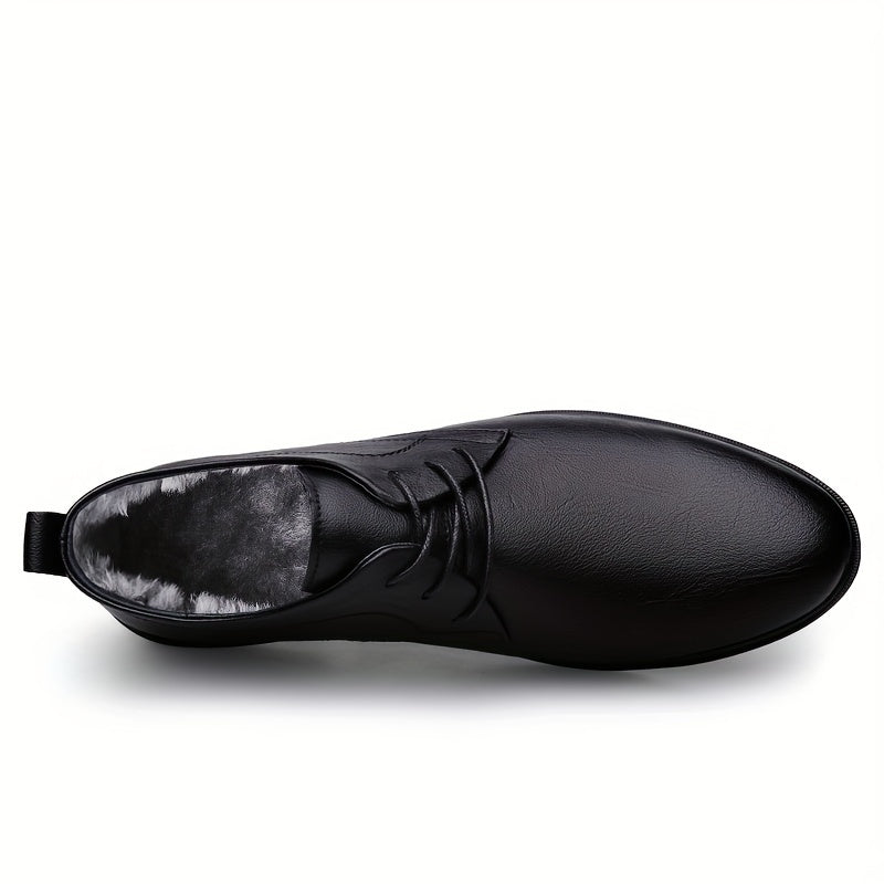 Men's Plush Warm Faux Leather Lace Up Shoes Lightweight Non Slip Casual Shoes