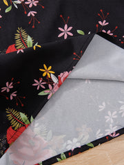 Girls Chiffon Flowers Print Cold Shoulder Dress With Belt