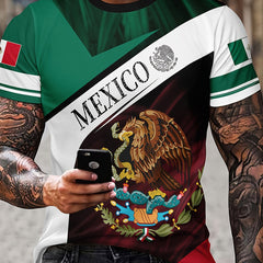 Eagle Holding Snake 'Mexico' Pattern Men's Tee - Summer Stylish T-shirt