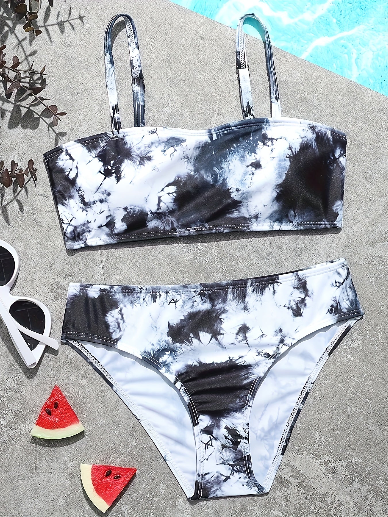 Ink Print Bikini Swimsuit Set for Girls Summer Beachwear