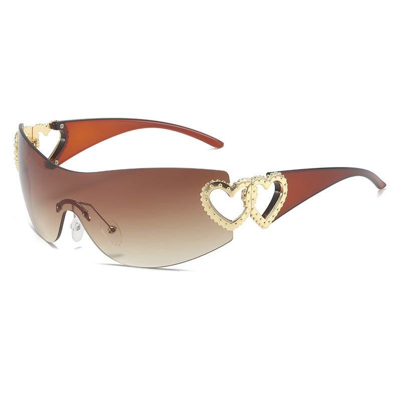 Heart Sunglasses Women Oversized Wrap Around Frame One Piece Lens