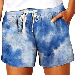Tie Dye Drawstring Pocket Shorts Women's High Waist Summer Shorts