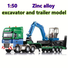 Zinc Alloy Low Loader with Excavator Toy Engineering Vehicle Ornament