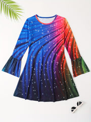 Rainbow Flare Sleeve Dress Girls Comfy Kids Clothes