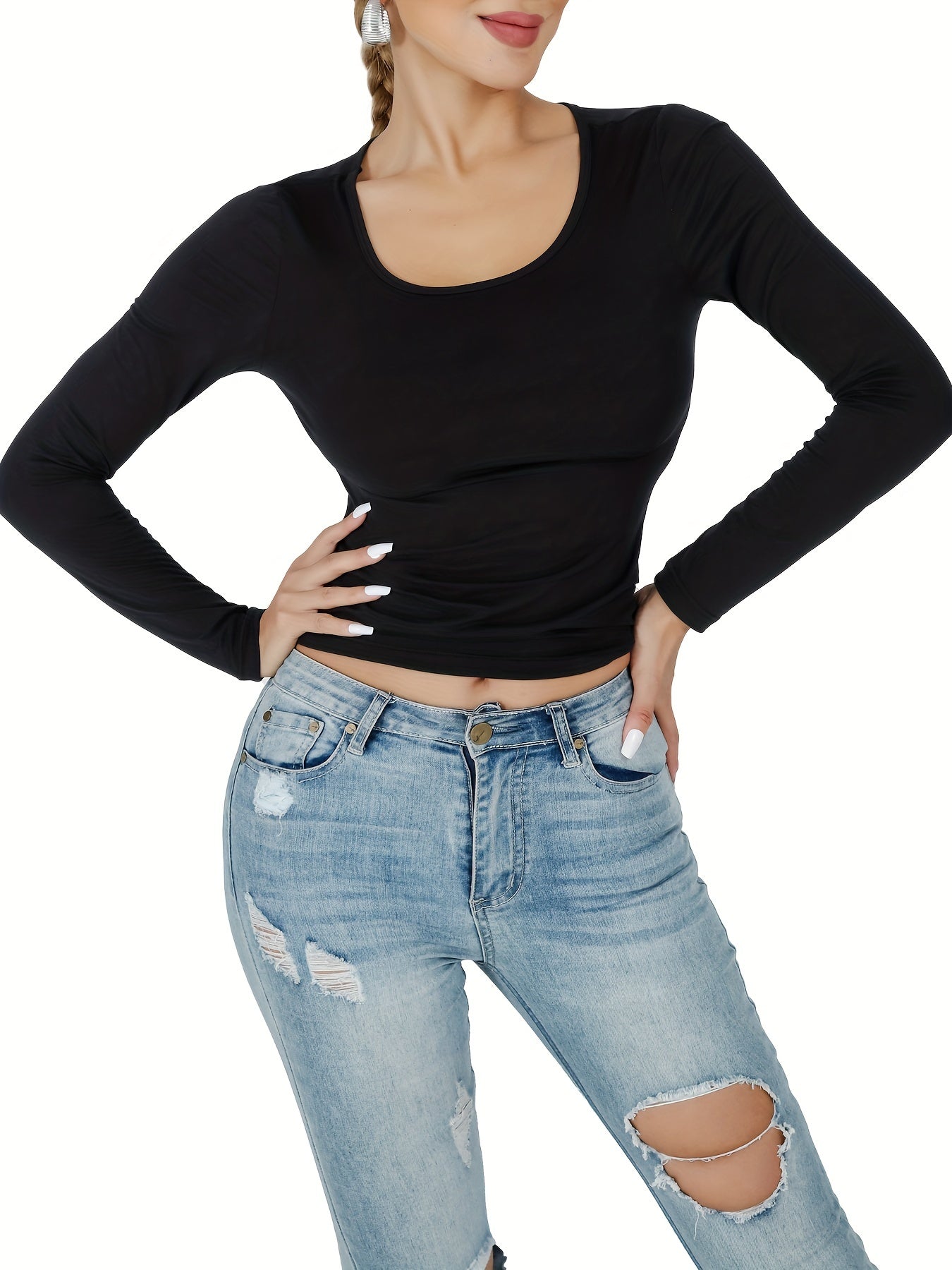 Women's Long Sleeve Crew Neck T-Shirt Soft Casual Sports Top