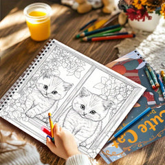 Cat Coloring Book Spiral Coil 22 Pages Thick Paper Single Sided Printing