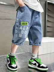 Boys Denim Jeans Cropped Pants with Pockets