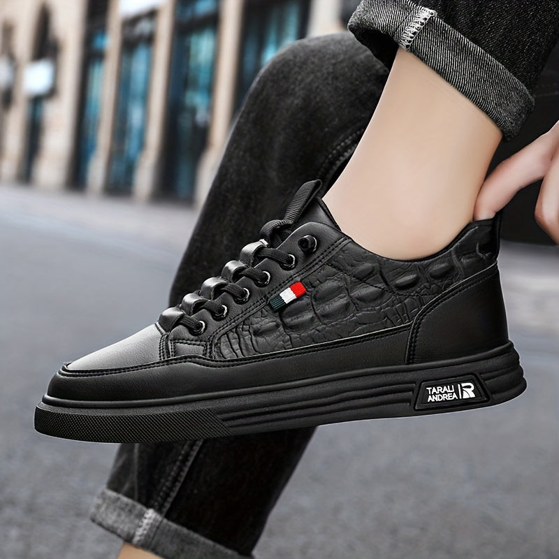 Men's Solid PU Leather Skate Shoes Lace Up Comfy Non Slip Stree Style Sneakers