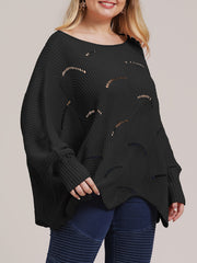 Boat Neck Loose Fit Sweater Women's Plus Casual Solid Sweater
