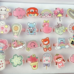 24pcs Cartoon Rings for Little Girls Assorted Cute Designs