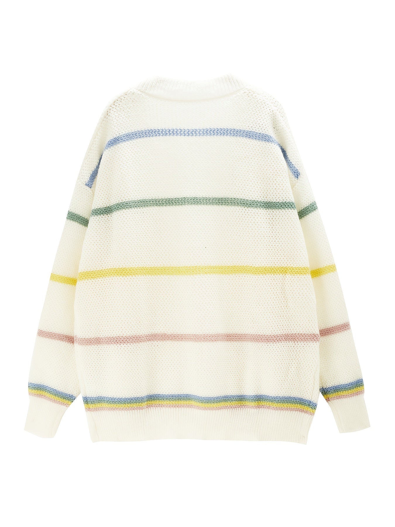Colorful Stripe Open Front Cardigan Casual Dual Pockets Long Sleeve Cardigan