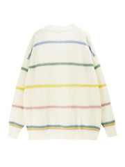 Colorful Stripe Open Front Cardigan Casual Dual Pockets Long Sleeve Cardigan