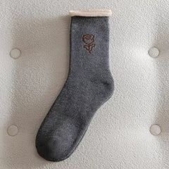 5 Pairs Women's Winter Floral Fuzzy Thermal Mid Tube Socks