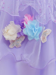 Girls Princess Lace Sleeve Dress Tulle Flowers Embroidery Halloween Costume