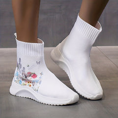 Flower & Butterfly Pattern Sneakers: Casual & Breathable Knit Sock Shoes
