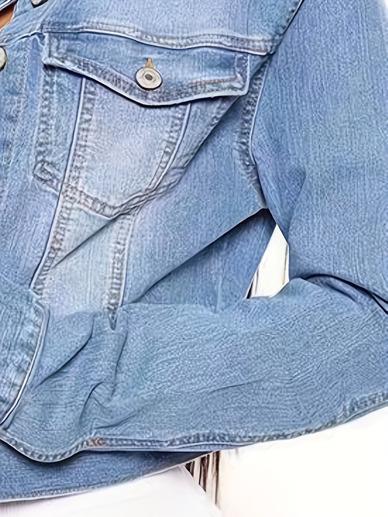 Solid Long Sleeve Crop Denim Jacket