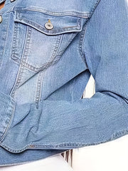 Solid Long Sleeve Crop Denim Jacket
