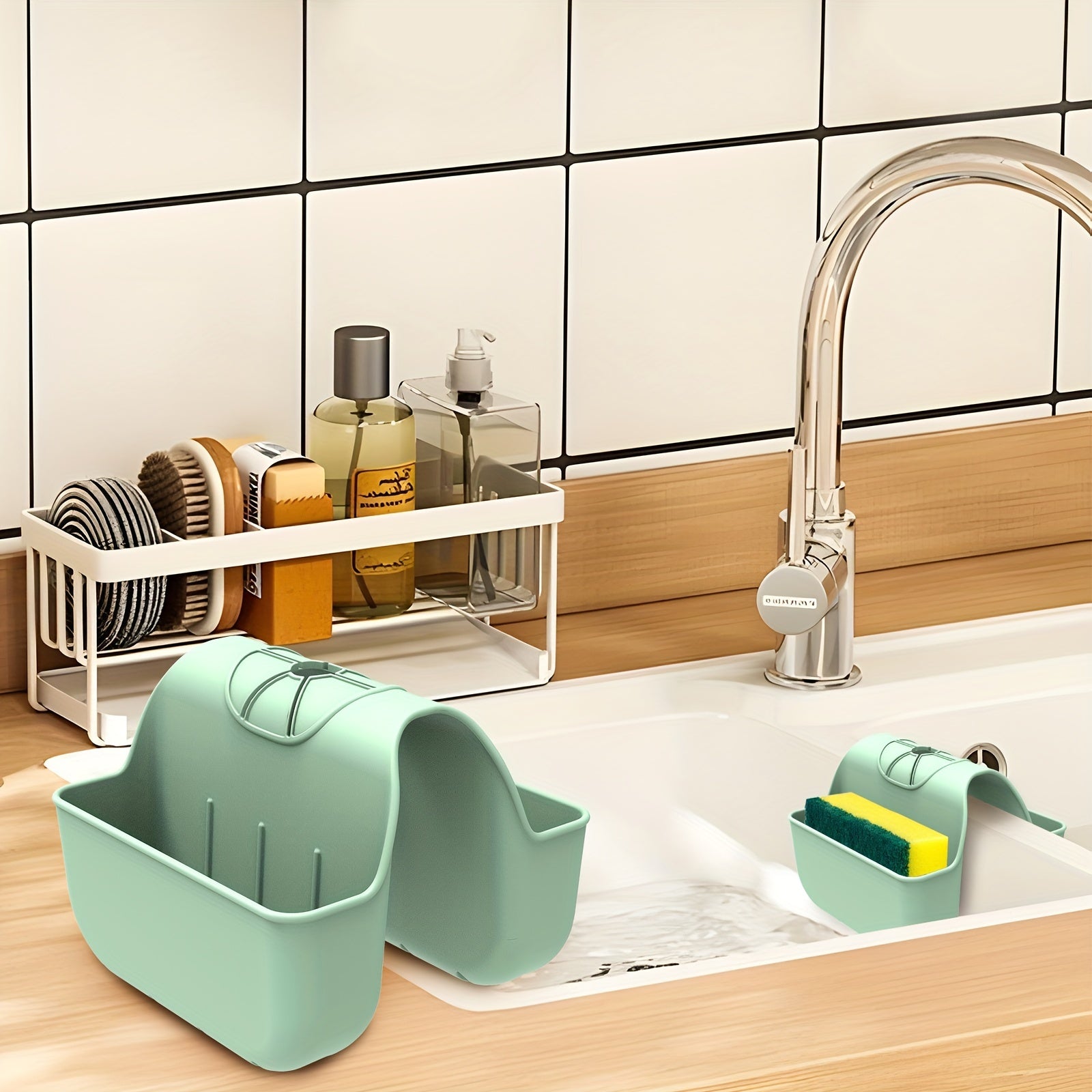 Silicone Sink Sponge Holder Caddy for Kitchen Sink