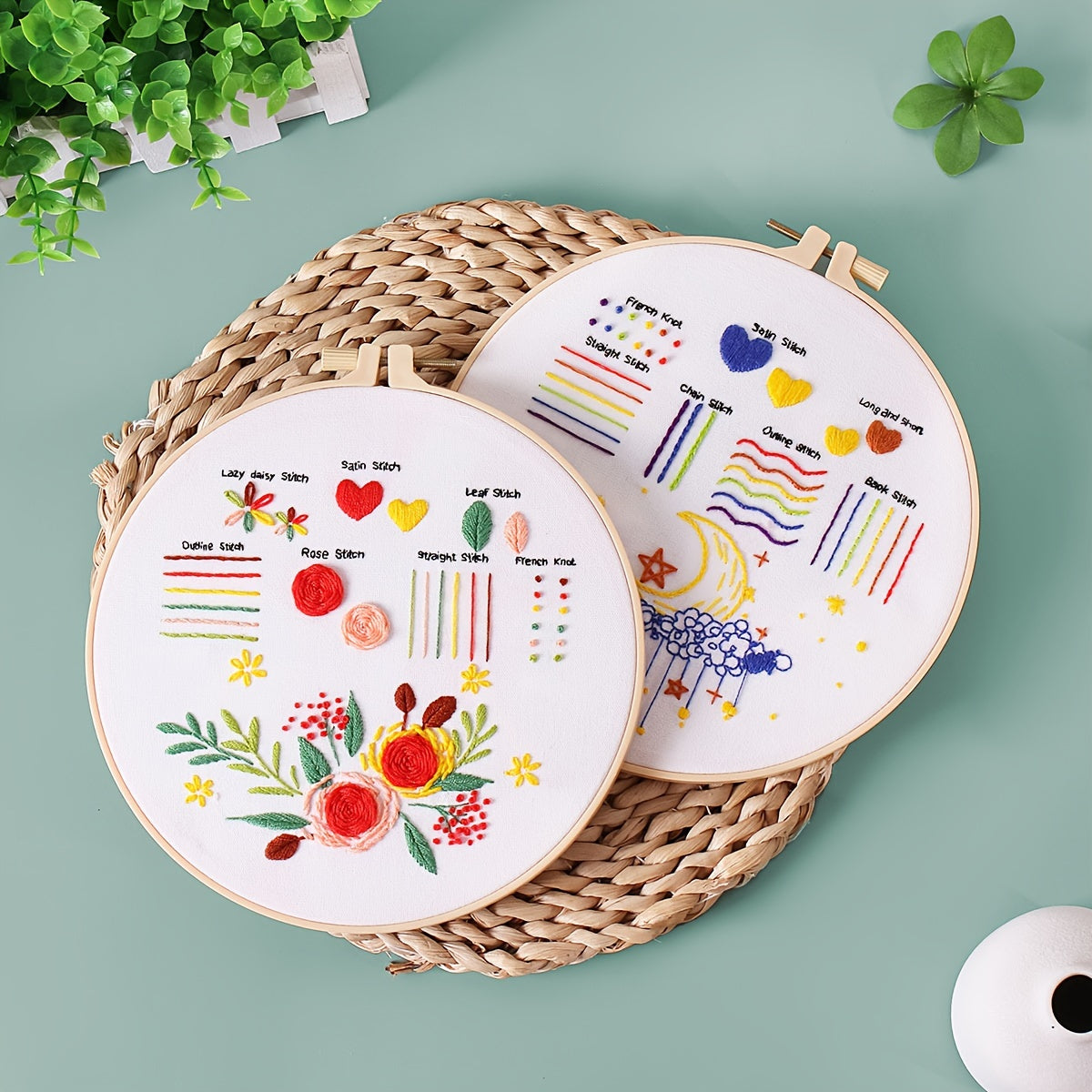 5pcs Embroidery Kit with Hoop 20 07 Cm DIY Adult Beginner Embroidery Kits