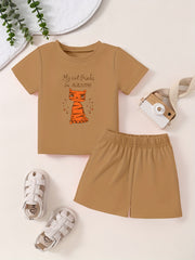 Toddler Cartoon Pattern Short Sleeve T-shirt & Shorts Set