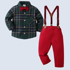 2pcs Baby Boys Gentleman Suit Blazer with Bow Bib Pants