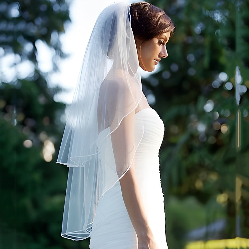 2 Layer Tulle Wedding Veil with Comb Bridal Veil for Brides