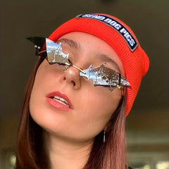 Rimless Bat Sunglasses Metal Frame Tinted Lens Thin Eyewear