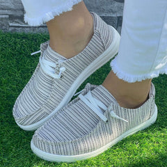 Striped Pattern Flat Shoes Women's Lightweight Comfortable Walking Shoes