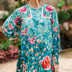 Plus Floral Print Long Sleeve Tee Dress