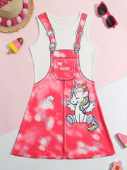 Unicorn Print Crew Neck Short Sleeve Dress for Summer Party