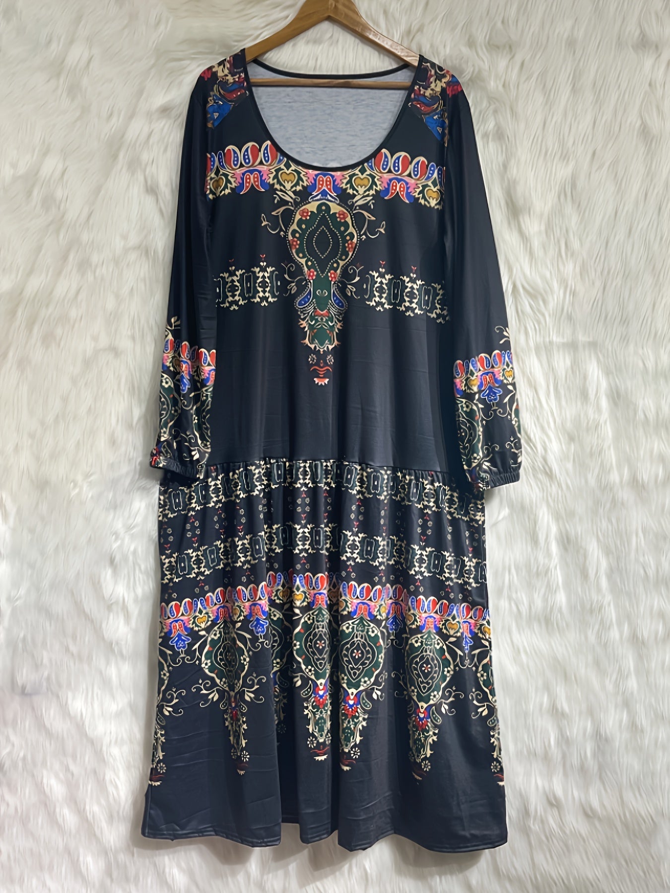 Tribal Print Long Sleeve Maxi Dress