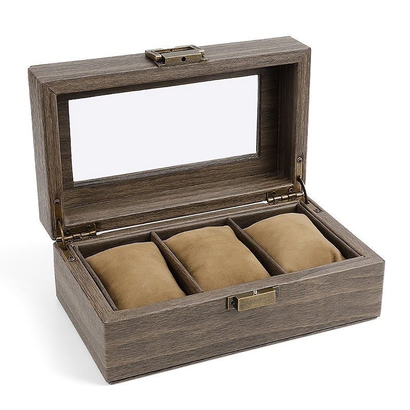3 Tier Watch Gift Storage Box Hinged Wood Grain Crafts Watch Box