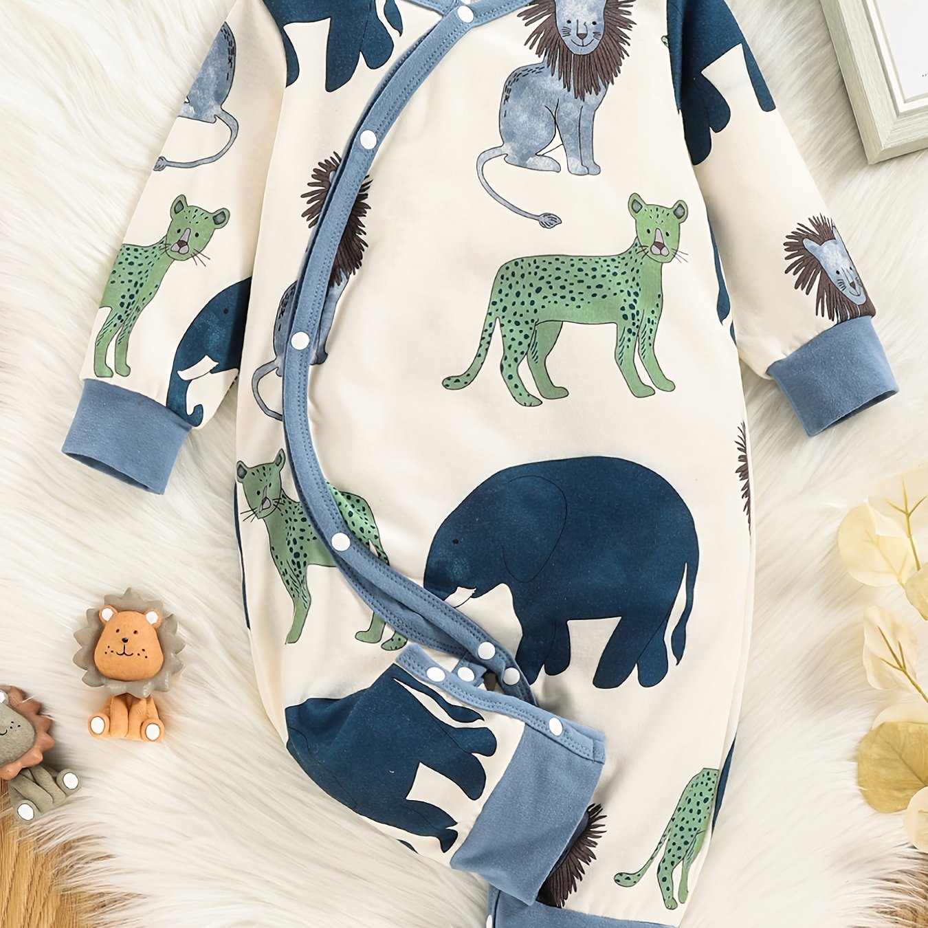 Baby Boys Long Sleeve Jumpsuit Romper With Cartoon Animal Print