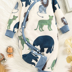 Baby Boys Long Sleeve Jumpsuit Romper With Cartoon Animal Print