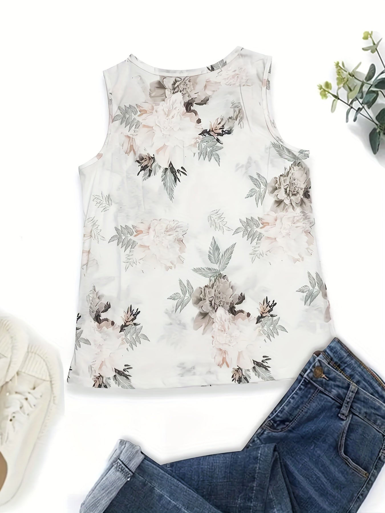 Floral Tank Top V Neck Summer Sleeveless
