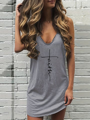 Women's Casual Grey Print Tank Loose Dress