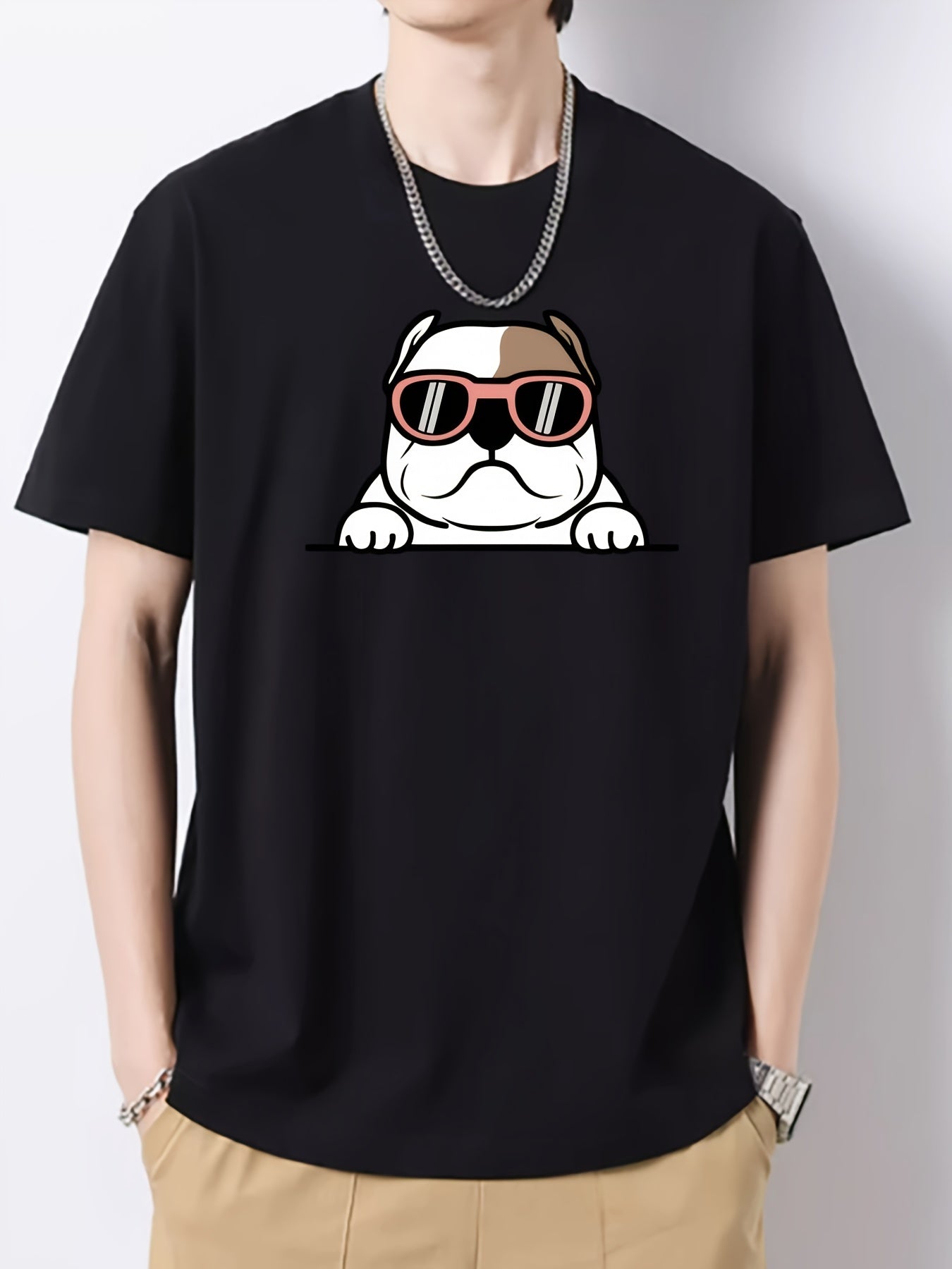 Men's Dog Head Pattern Short Sleeve T Shirt for Spring Summer