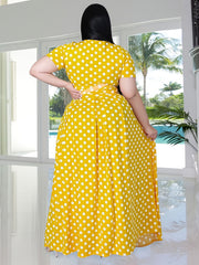 Polka Dot Print Short Sleeve Crop Top & Maxi Skirt Set