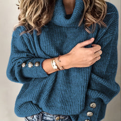 Women's Turtleneck Knitted Button Sweater