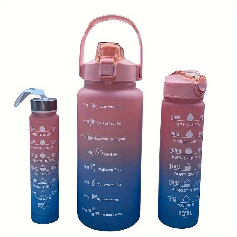 3pcs Gradient Water Bottles Shatterproof Time Marked