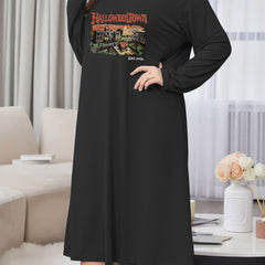 Women's Plus Demon Museum Print Long Sleeve Lounge Dress