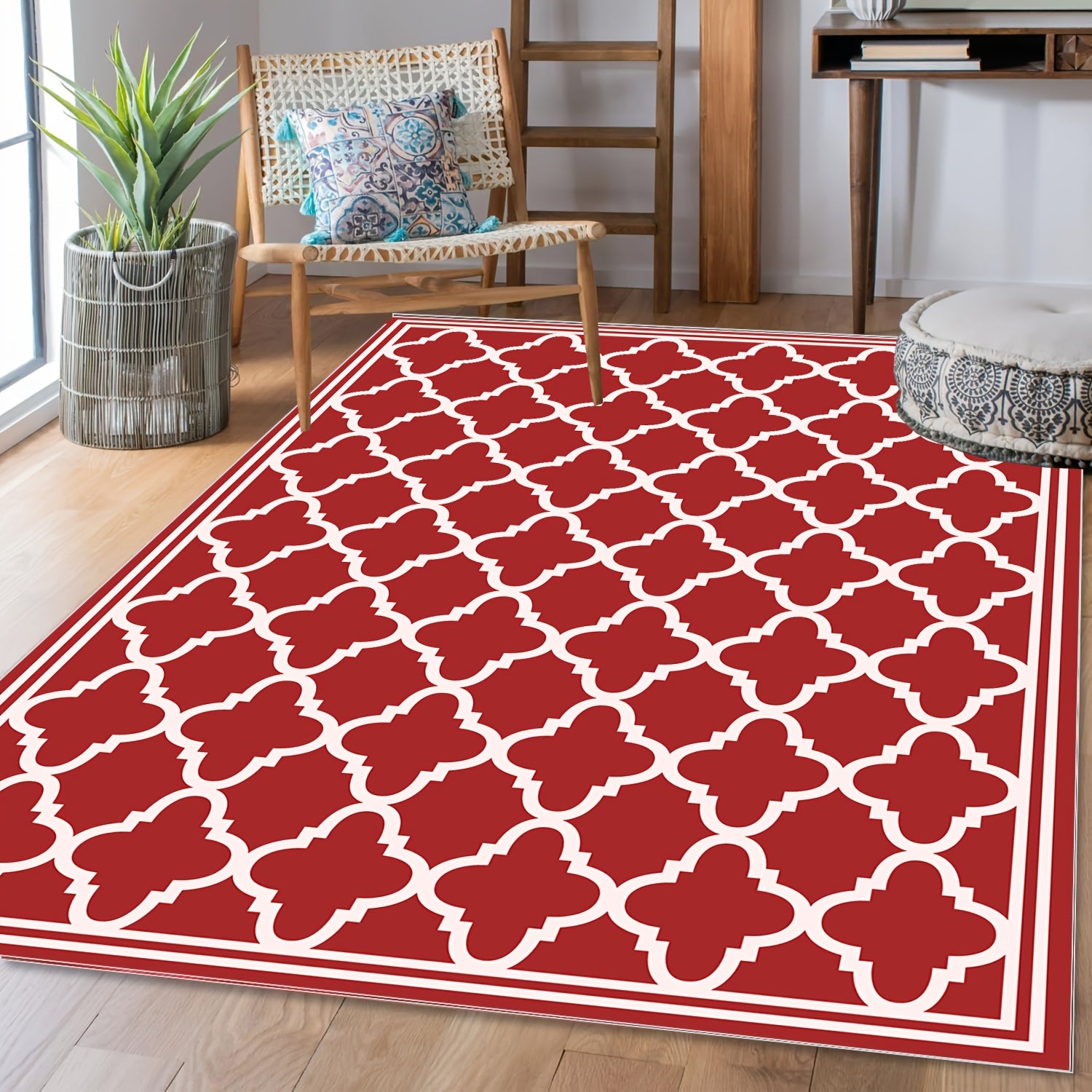 Trellis Collection Red Area Rug Contemporary Casual Abstract Area Rug