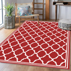 Trellis Collection Red Area Rug Contemporary Casual Abstract Area Rug