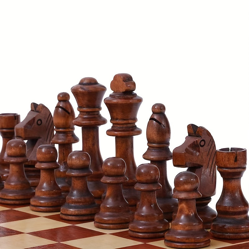32pcs 4" Solid Wood Chess Pieces Leather Chessboard Set