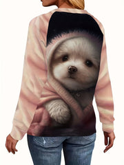 Dog Print Sweatshirt Casual Long Sleeve Crew Neck Sweatshirt Women's Clothing