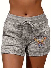 Butterfly Print Drawstring Shorts Women's Casual Spring Summer Clothing