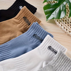 5 Pairs Men's Solid Crew Socks Comfy Cotton Casual Unisex Socks