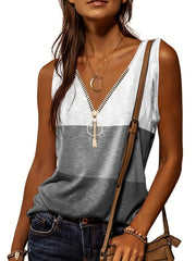 Casual V Neck Sleeveless Tank Top Zip Up for Summer